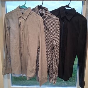 Men's Size Medium Slim Fit Easy Iron Collared Black, Gray, and Checkered Shirts